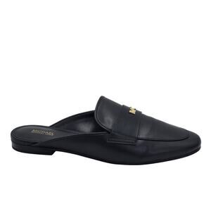 Michael Kors Black Slides Mule Slip On Flat Loafer Metal Logo Clog Women's 9M